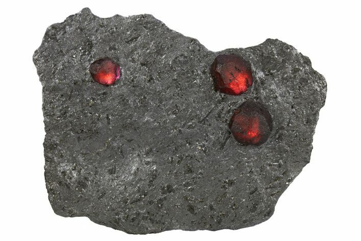 Plate of Three Red Embers Garnets in Graphite - Massachusetts #301082